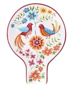 Red Spring Bird Ceramic Spoon Rest, House Warming Gift, Dishwasher Safe