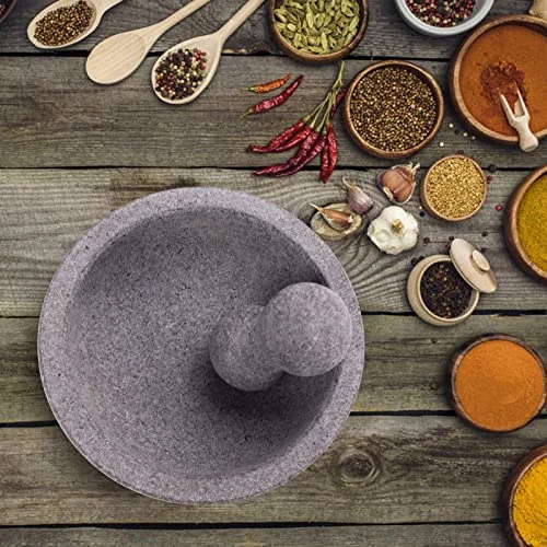 Mortar And Pestle Set, 8 Inch 4 Cups Unpolished Granite Grinder Bowl, Large Molcajete Mexicano Bowl Grinder Stone Handmade For Crushing/Grinding-Guacamole,Spices,Salsa And Pesto (Gray) 5 Mortar And Pestle Set, 8 Inch 4 Cups Unpolished Granite Grinder Bowl, Large Molcajete Mexicano Bowl Grinder Stone Handmade For Crushing/Grinding-Guacamole,Spices,Salsa And Pesto (Gray) - Image 5