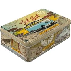 Nostalgic Art Retro Storage Tin Box Flat, 84.5 Oz, VW Bulli – Let's Get Lost – Volkswagen Bus Gift Idea, Metal Can With Lid, Decorative Vintage Design