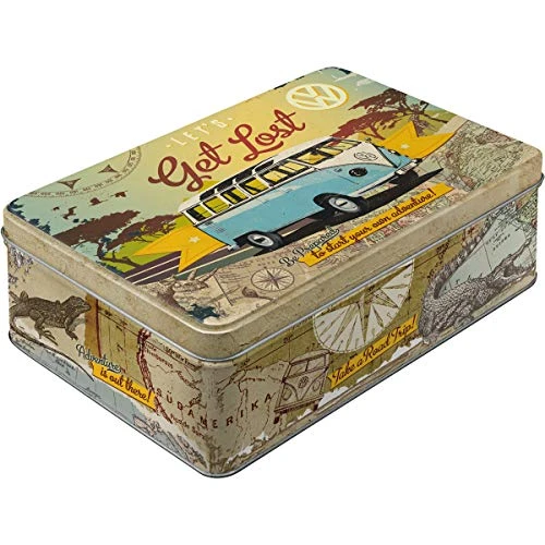 Nostalgic Art Retro Storage Tin Box Flat, 84.5 Oz, VW Bulli – Let's Get Lost – Volkswagen Bus Gift Idea, Metal Can With Lid, Decorative Vintage Design 1 Nostalgic Art Retro Storage Tin Box Flat, 84.5 Oz, VW Bulli – Let's Get Lost – Volkswagen Bus Gift Idea, Metal Can With Lid, Decorative Vintage Design