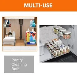 AHNR Pull Out Cabinet Organizer, 2-Tier Under Sink Slide Out Kitchen Cabinet Storage Shelves With Sliding Storage Drawer For Cabinet - 12.6W X 16.5D X 13H, Request At Least 13" Cabinet Opening -Peugeot Shop 51EW1iz3U3L