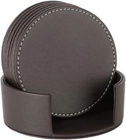 Set Of 6 Leather Drink Coasters Round Cup Mat Pad For Home And Kitchen Use Black, 3.94" -Peugeot Shop 51EleVk4qL. AC