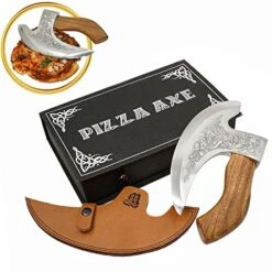 YTHROJAN Viking Steel Pizza Axe Authentic Medieval Pizza Cutter Axe Mezzaluna Ulu Rocking Pizza Gift Knife