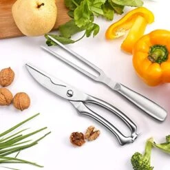 Heavy Duty Stainless Steel Poultry Shears, Premium Ultra Sharp Spring-Loaded Kitchen Food Scissors For Bone, Chicken, Meat, Fish, Seafood.BBQ Fork For Multiple Use(Silver) -Peugeot Shop 51ExBC9POFL