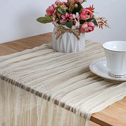 Kra.z Cream Cheesecloth Table Runner 13.3ft Gauze Cheese Cloth Tablecloth 35 X 160 Inches Boho Rustic Sheer Decorations Ivory 2 Kra.z Cream Cheesecloth Table Runner 13.3ft Gauze Cheese Cloth Tablecloth 35 X 160 Inches Boho Rustic Sheer Decorations Ivory - Image 2