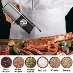 Gravity Electric Salt Or Pepper Grinder, Lynker Stainless Steel Automatic Salt Or Pepper Mill Grinder With Adjustable Coarseness, USB Charging Cable, Led Light, Dustproof Cover And One Hand Operation