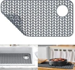 Premium Silicone Sink Protector For Kitchen Sink, Kitchen Sink Mat Grid 26''x 14''with Center Drain, Upgrade Heat Resistant & Non-Slip, Perfect For Bottom Of Farmhouse Stainless Steel (Right Drain)