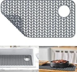 Premium Silicone Sink Protector For Kitchen Sink, Kitchen Sink Mat Grid 26''x 14''with Center Drain, Upgrade Heat Resistant & Non-Slip, Perfect For Bottom Of Farmhouse Stainless Steel (Right Drain) -Peugeot Shop 51F22f09y7L. AC