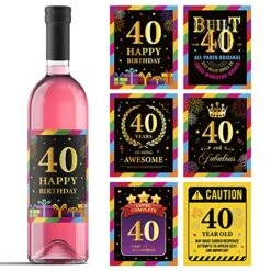 40th Birthday Wine Labels - Wine Bottle Stickers Birthday Supplies For 40 Years Old Happy Birthday Party - Gift Idea For Birthday Anniversary - 40th Birthday Party Decorations [Set Of 6]