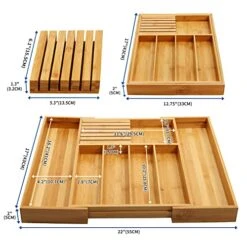 Bamboo Silverware Drawer Organizer Kitchen, Expandable Utensil Holder And Cutlery Tray With Divider | 13"-21.6" Flatware Storage And Removable Knife Block -Peugeot Shop 51FAFgfL5HL