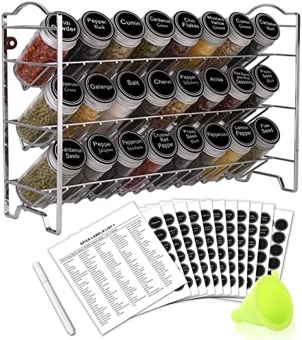 SWOMMOLY Spice Rack Organizer With 24 Empty Round Spice Jars, 396 Spice Labels With Chalk Marker And Funnel Complete Set, Spice Rack For Cabinet, Countertop Or Wall Mount, Black 5 SWOMMOLY Spice Rack Organizer With 24 Empty Round Spice Jars, 396 Spice Labels With Chalk Marker And Funnel Complete Set, Spice Rack For Cabinet, Countertop Or Wall Mount, Black - Image 5