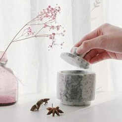 Marble Salt Cellar With Lid, 4 FL OZ Natural Salt Box, Storage Container For Pantry, Salt And Pepper Bowls, Salt Holder For Counter, 4.8” X 4.4” -Peugeot Shop 51FESzQMDPL