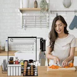 BBQ And Grill Caddy With Paper Towel Holder, Iron Steel Handle & 4 Hooks – Camper Accessories Condiment Caddy – Plates, Cutlery And BBQ Organizer For Camping Outdoor, Home, Kitchen, Countertop, Party -Peugeot Shop 51FIF6CgleL