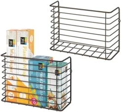MDesign Farmhouse Metal Wire Wall & Cabinet Door Mount Kitchen Storage Organizer Basket Rack - Mount To Walls And Cabinet Doors In Kitchen, Pantry, And Under Sink - 2 Pack - Black -Peugeot Shop 51FOUnyZJtL. AC