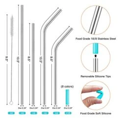Set Of 16 Reusable Stainless Steel Straws With Travel Case Cleaning Brush Silicone Tips Eco Friendly Extra Long Metal Straws Drinking For 20 24 30 Oz Tumbler -Peugeot Shop 51FOdsfZFqL