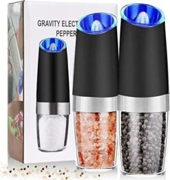 Electric Salt And Pepper Grinder, Automatic Pepper Mill, Gravity Salt Grinder, Battery-Operated With Adjustable Coarseness, LED Light, One Hand Operated (Silver 2Pack) -Peugeot Shop 51Fe7KqRUAL. AC