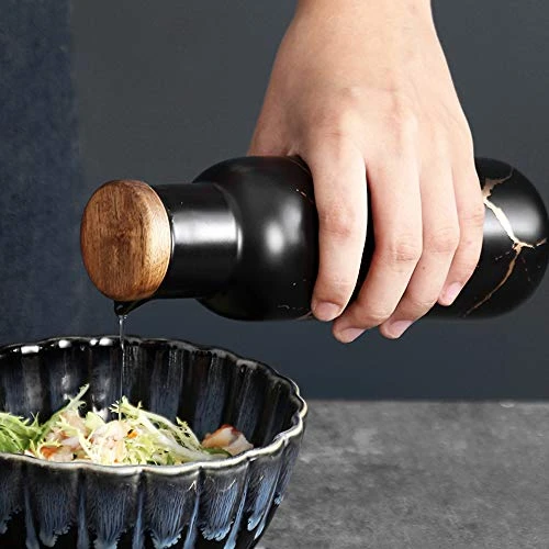 2 Pack Ceramic Oil And Vinegar Soy Sauce Maple Syrup Dispenser Bottle For Kitchen 380ml (Black) 2 2 Pack Ceramic Oil And Vinegar Soy Sauce Maple Syrup Dispenser Bottle For Kitchen 380ml (Black) - Image 2