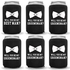 - Wedding Coolies | Groomsman Best Man Chug To Accept Black | 6 Pack | Funny Novelty Neoprene Hugger | Beer Holder | Bachelor Gifts | Quality Can Cooler (6 Pack)