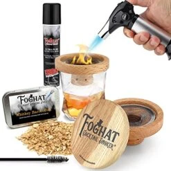 Foghat Cocktail Smoking Kit - Bourbon Barrel Oak Fuel Wood Shavings & Smoking Torch & Butane | Infuse Cocktails, Whiskey, Cheese & Meats