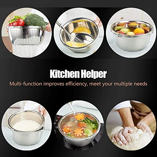 304 Stainless Steel Colander With Bowl Set Of 2, Kitchen Strainer, Washer, Drainer Basket With Basin For Vegetable, Fruits, Pasta, Salad Mixing, Food Prep, Heavy Duty & Dishwasher Safe 5 304 Stainless Steel Colander With Bowl Set Of 2, Kitchen Strainer, Washer, Drainer Basket With Basin For Vegetable, Fruits, Pasta, Salad Mixing, Food Prep, Heavy Duty & Dishwasher Safe - Image 5