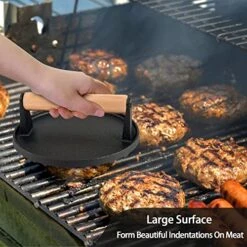 Cast Iron Burger Press, 7 Inch Round Heavy Duty Bacon Meat Steak Grill Press With Wooden Handle, Heat Proof, Rust Resistance, Griddle Accessorie Burger Smasher For BBQ Flat Top Teppanyaki -Peugeot Shop 51Fybln6HtL