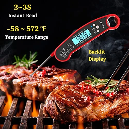 Meat Thermometer For Cooking - FT002R Instant Read Food Thermometer For Kitchen BBQ Grilling Smoker Baking Turkey. (Red + Black) 2 Meat Thermometer For Cooking - FT002R Instant Read Food Thermometer For Kitchen BBQ Grilling Smoker Baking Turkey. (Red + Black) - Image 2