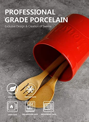 Sweese 811.104 Kitchen Utensil Holder, 7″ Large Porcelain Stable Utensil Caddy With Countertop Counter Utensil Organizer, Cooking Utensil Organizer Caddy For Farmhouse Kitchen Décor, Red 2 Sweese 811.104 Kitchen Utensil Holder, 7″ Large Porcelain Stable Utensil Caddy With Countertop Counter Utensil Organizer, Cooking Utensil Organizer Caddy For Farmhouse Kitchen Décor, Red - Image 2