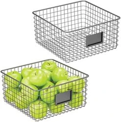 MDesign Large Steel Wire Storage Organizer Bin Baskets With Label Slot - Kitchen Pantry, Bathroom, Cabinet, Cupboard, Organizing Holder For Food, Snacks, Produce - Omaha Collection - 2 Pack - Black -Peugeot Shop 51G3U1aVisL. AC