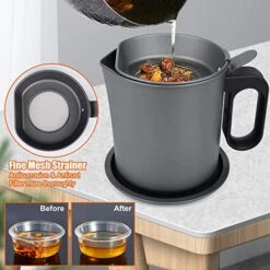 Bacon Grease Container With Strainer 1.7L Used Cooking Oil Container Deep Kitchen Fat Filter Pot Grease Keeper Stainless Steel Large Frying Oil Disposal/Storage Can -Peugeot Shop 51GADT3OY8L