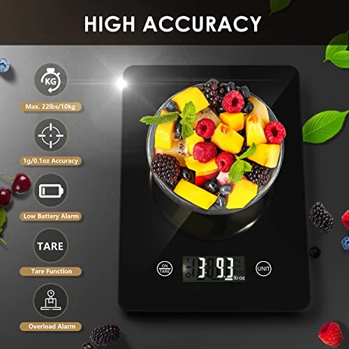Digital Food Kitchen Scale, 22lb Weight Multifunction Scale Measures In Grams And Ounces For Cooking Baking, 1g/0.1oz Precise Graduation, Stainless Steel And Tempered Glass… 2 Digital Food Kitchen Scale, 22lb Weight Multifunction Scale Measures In Grams And Ounces For Cooking Baking, 1g/0.1oz Precise Graduation, Stainless Steel And Tempered Glass… - Image 2