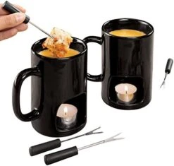 Personal Fondue Mugs Set Of 2 | Ceramic Mugs For Chocolate Or Cheese | Includes Forks And Tealights| Double Vented (White) -Peugeot Shop 51GKSjKO6QL. AC