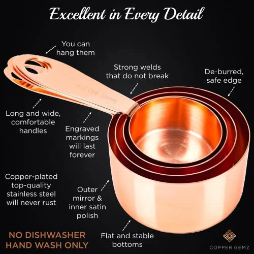 Copper Measuring Cups And Spoons Set Of 9 - Premium Gift Packaging + Cooking Conversions Chart. Extra Sturdy Stainless Steel With Copper Finish, Satin And Mirror Polish. Gift Under 25 Dollars. 2 Copper Measuring Cups And Spoons Set Of 9 - Premium Gift Packaging + Cooking Conversions Chart. Extra Sturdy Stainless Steel With Copper Finish, Satin And Mirror Polish. Gift Under 25 Dollars. - Image 2
