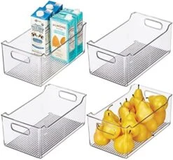 MDesign Wide Plastic Kitchen Storage Container Bins With Handles -Organization In Pantry, Cabinet, Refrigerator Or Freezer Shelves - Food Organizer For Fruit, Yogurt, Squeeze Pouches - 4 Pack - Clear -Peugeot Shop 51GKsAbEr8L. AC