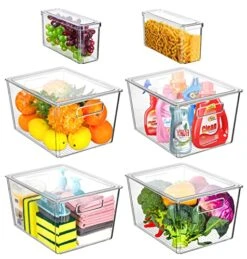 Large Clear Plastic Storage Bins With Lids - 6 Pack Stackable Bins For Pantry Organization, Office, And Bathroom Kitchen