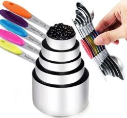 Measuring Cups And Magnetic Measuring Spoons Set, 7 Stainless Steel Measuring Cups, 6 Double-sided Stainless Steel Measuring Spoons & 1 Leveler (color-2)