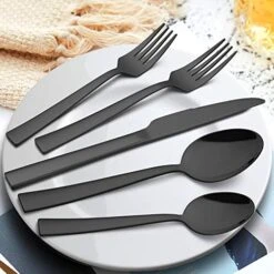 20-Piece Black Silverware Set With Tray, Stainless Steel Square Flatware Cutlery Set For 4, Black Eating Utensils For Home Restaurant, Dishwasher Safe, Mirror Finished -Peugeot Shop 51GaAkCRSrL