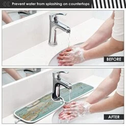 Kitchen Faucet Absorbent Mat Seashell Starfish Wooden Water Splash Guard For Sink, Faucet Drip Catcher Thicken Sponge Microfiber Faucet Water Catcher Mat Sink Absorbent Mat For Kitchen 23x5in 2Pack -Peugeot Shop 51Gdg06pNwL