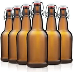 Glass Bottles - 16 Ounce Swing Top Beer Bottles With Flip-top Airtight Lid For Carbonated Drinks, Kombucha, 2nd Fermentation, Water - Grolsch Bottle, Holiday Gifts -Peugeot Shop 51Gf0L1CD9L. AC
