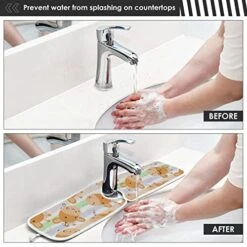 Kcldeci 2 Pack Faucet Mat Splash Guard For Kitchen Sink,Cute Giraffe Pattern Print 14x5 Inch Faucet Handle Drip Catcher Tray Absorbent Mat Fast Dry Mat For Kitchen, Bathroom -Peugeot Shop 51GfI8nwmML