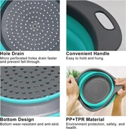 Collapsible Colander Set Of 2 Round Silicone Kitchen Sink Strainer Set And Fruit Basket- 1 Large 1 Small Perfect For Draining Pasta, Vegetable And Fruit - Home Essentials (Blue) -Peugeot Shop 51GfXGXJK9L