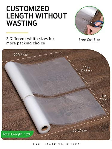 Vacuum Sealer Bags, 6 Pack 3 Rolls 11" X 20' And 3 Rolls 8" X 20' Commercial Grade Bag Rolls, Food Vac Bags For Storage, Meal Prep Or Sous Vide 2 Vacuum Sealer Bags, 6 Pack 3 Rolls 11" X 20' And 3 Rolls 8" X 20' Commercial Grade Bag Rolls, Food Vac Bags For Storage, Meal Prep Or Sous Vide - Image 2