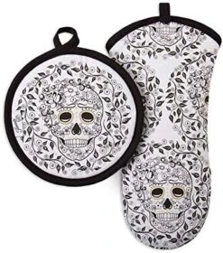 Fiesta Skull & Vine Oven Mitt & Pot Holder, Multi, 2 Piece -Peugeot Shop 51GhcvGXVbL. AC
