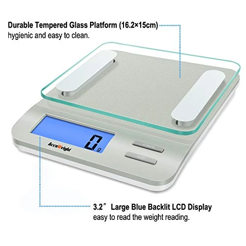 Weight 207 Digital Kitchen Multifunction Food Scale For Cooking With Large Back-lit LCD Display,Easy To Clean With Precision Measuring,Tempered Glass (Silver) 4 Weight 207 Digital Kitchen Multifunction Food Scale For Cooking With Large Back-lit LCD Display,Easy To Clean With Precision Measuring,Tempered Glass (Silver) - Image 4