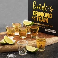 Bridesmaid Gifts - Set Of 7, Bride's Drinking Team Shot Glasses - 1.5 Oz, Pack Of 6 Bride's Drinking Team Member + 1 Bride's Drinking Team Captain - Bachelorette Party Favors - Gold Foil Print -Peugeot Shop 51GkB44SaOL
