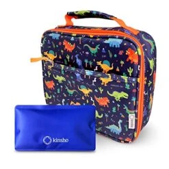 Dinosaur Lunch Box With For Boys With Ice Pack, Insulated Bag For Toddlers Kids Girls Baby Boy Daycare Pre-School Kindergarten, Container Boxes For Small Kid Snacks Lunches, BPA Free, Blue Orange Dino