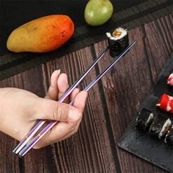 Metal Chopsticks 18/8 Stainless Steel Chopsticks Japanese Korean Chopsticks Dishwasher Safe Resistant To Acids And Alkalis Fadless Anti-slip Reusable Chop Sticks 5 Pairs Gift Set - Multicolor -Peugeot Shop 51GljITdlOL