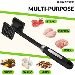 Rainspire Heavy Duty Meat Tenderizer Hammer, Meat Mallet Tenderizer With Soft Handle, Dual-Sided Meat Hammer Tenderizer, Meat Pounder Kitchen Mallet For Beef, Chicken Pounder, 10", Black -Peugeot Shop 51GnNnks3YL