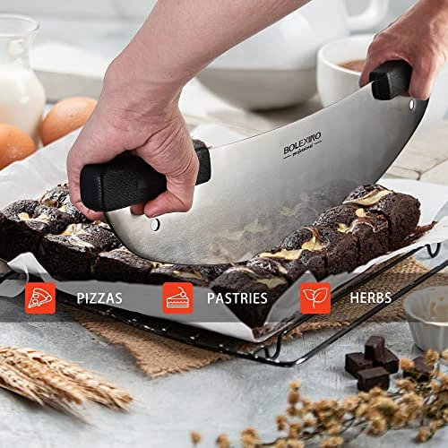 20" High Carbon Stainless Steel Pizza Cutter Rocker With Non-slip Handle, Premium Knife Tools For Pizza And Bread, Professional Pizza Oven Accessories, Rocker Pizza Knife For Commercial, Home 4 20" High Carbon Stainless Steel Pizza Cutter Rocker With Non-slip Handle, Premium Knife Tools For Pizza And Bread, Professional Pizza Oven Accessories, Rocker Pizza Knife For Commercial, Home - Image 4