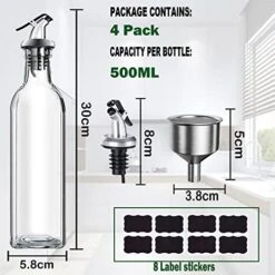 Oil Dispenser, 4 Pack Of 17oz Glass Olive Oil Bottles, Oil And Vinegar Bottle Drizzler Set Funnel And Labels For Cooking Kitchen, 500ml