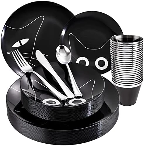 150PCS Clear Blue Plastic Plates & Gold Plastic Silverware - Disposable Gold Plastic Plates Include 50 Plates, 25Cups, 25Forks, 25Knives, 25Spoons For Party & Wedding & Graduation 9 150PCS Clear Blue Plastic Plates & Gold Plastic Silverware - Disposable Gold Plastic Plates Include 50 Plates, 25Cups, 25Forks, 25Knives, 25Spoons For Party & Wedding & Graduation - Image 9